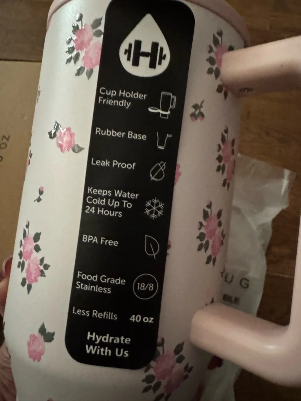 Hydrojug Wild Rose 40 ounce traveler tumbler NEW in box